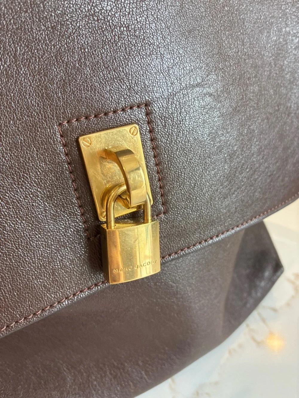 Marc Jacob’s paradise Baxter Brown Leather Shoulder Bag Gold Hardware